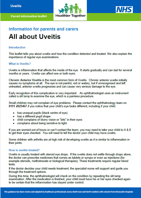 Uveitis parent information leaflet